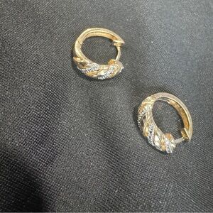 Vintage Boho elegant  Gold and diamond mini Hoop gold plated